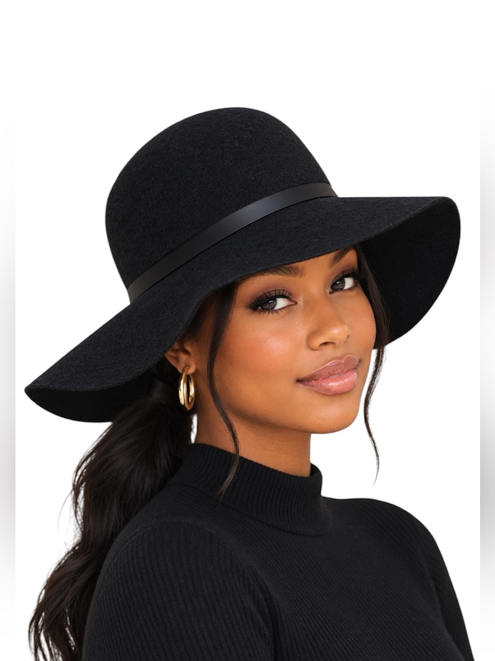 NWOT D&Y 100% Wool Classic Black Brim Floppy Hat - Women